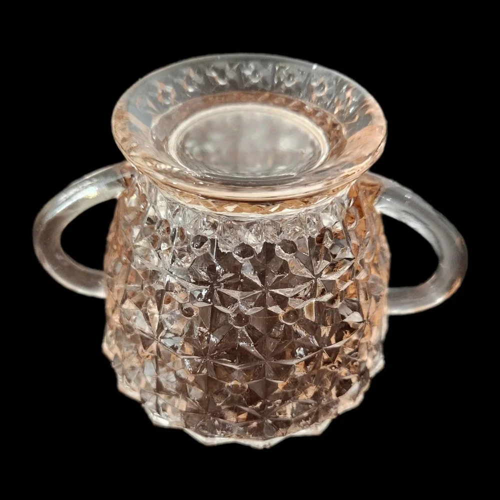 Depression Amber Peach‎ Glass Etched Sugar Bowl & Platter